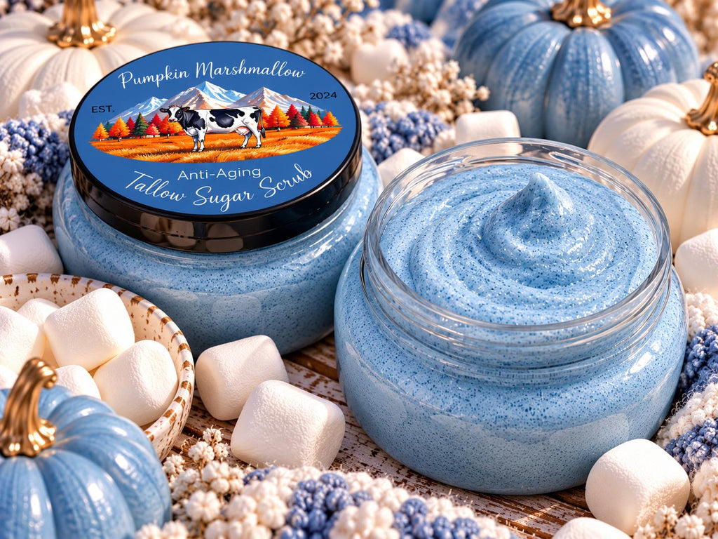 Pumpkin Marshmallow Tallow Sugar Scrub | Whipped Anti-Aging Body Scrub | Natural & Organic Moisturizing Exfoliating Body Wash