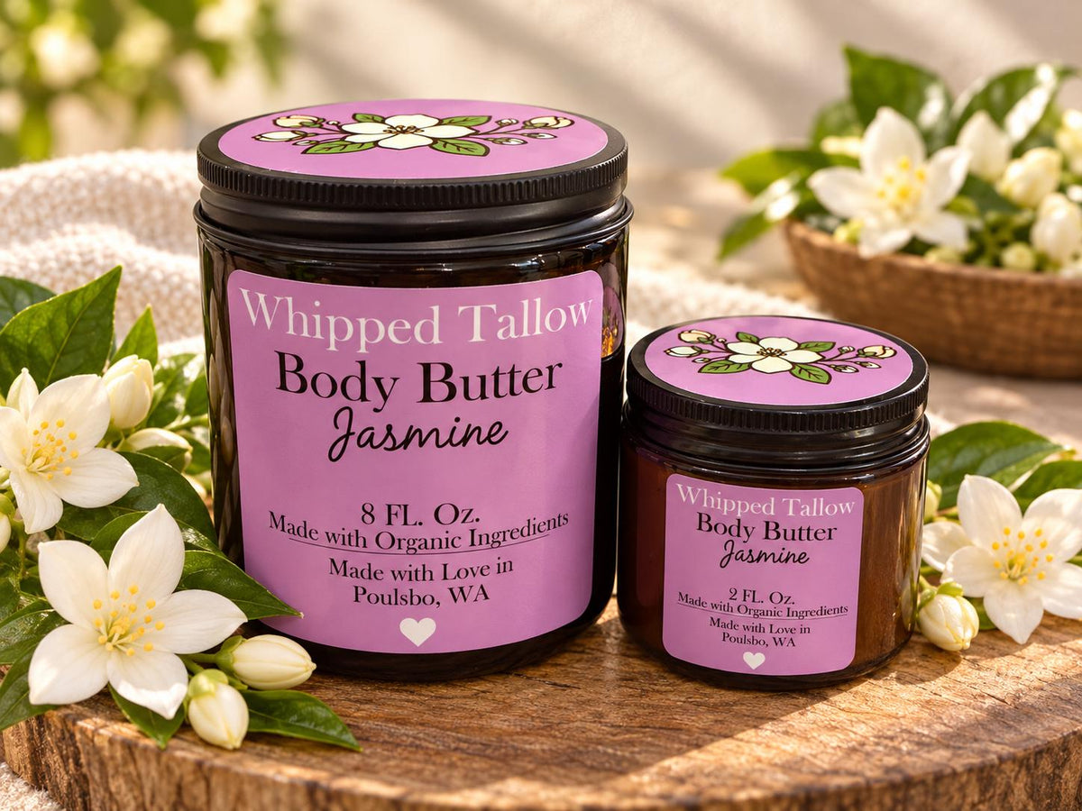 Jasmine Whipped Tallow Body Butter | Dry Skin Moisturizer | with Essential Oils | Face & Body Cream