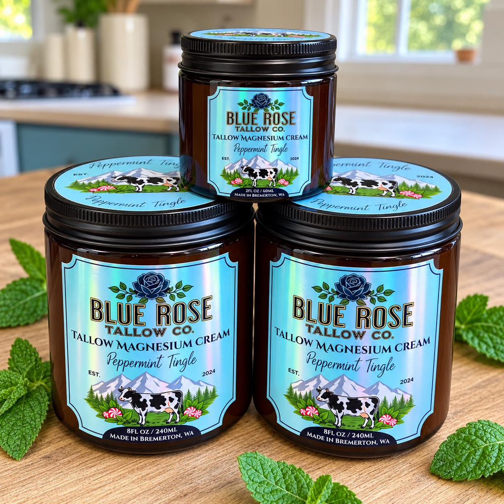 Peppermint Tingle Magnesium Tallow Cream | Whipped Body Butter, Grass-Fed Tallow Moisturizer