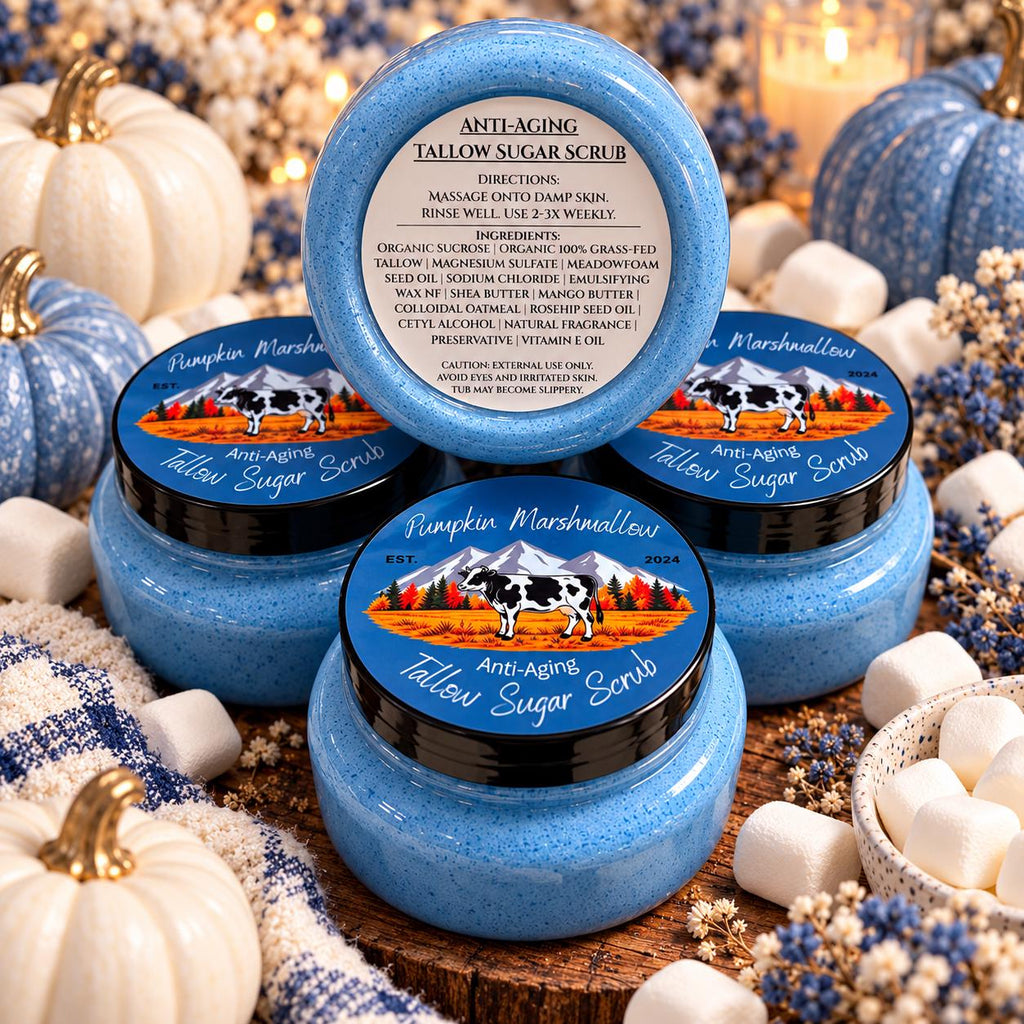 Pumpkin Marshmallow Tallow Sugar Scrub | Whipped Anti-Aging Body Scrub | Natural & Organic Moisturizing Exfoliating Body Wash