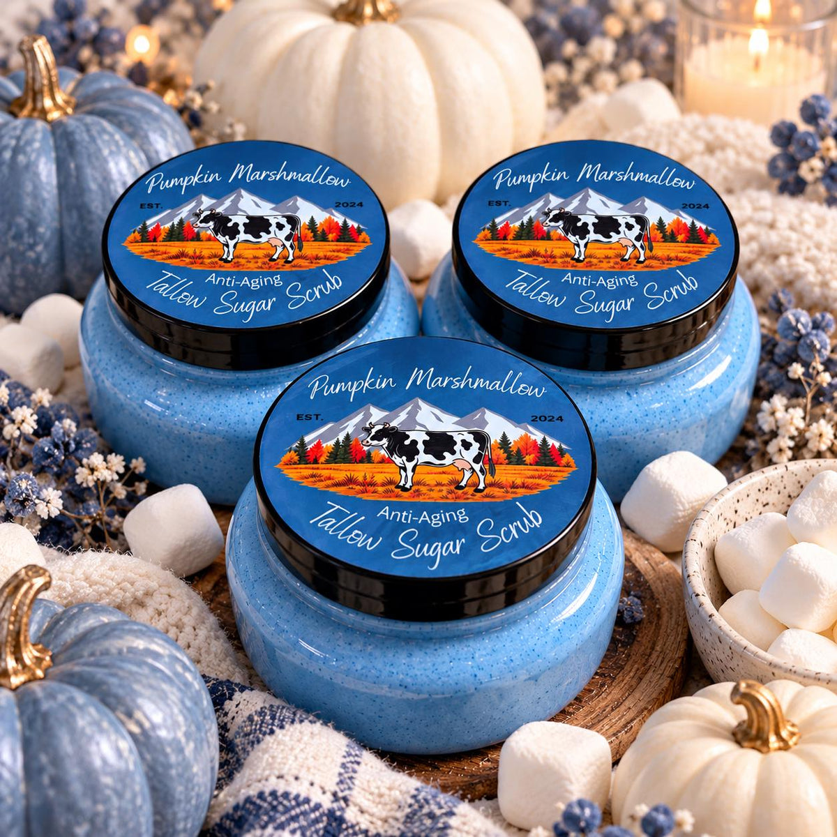 Pumpkin Marshmallow Tallow Sugar Scrub | Whipped Anti-Aging Body Scrub | Natural & Organic Moisturizing Exfoliating Body Wash
