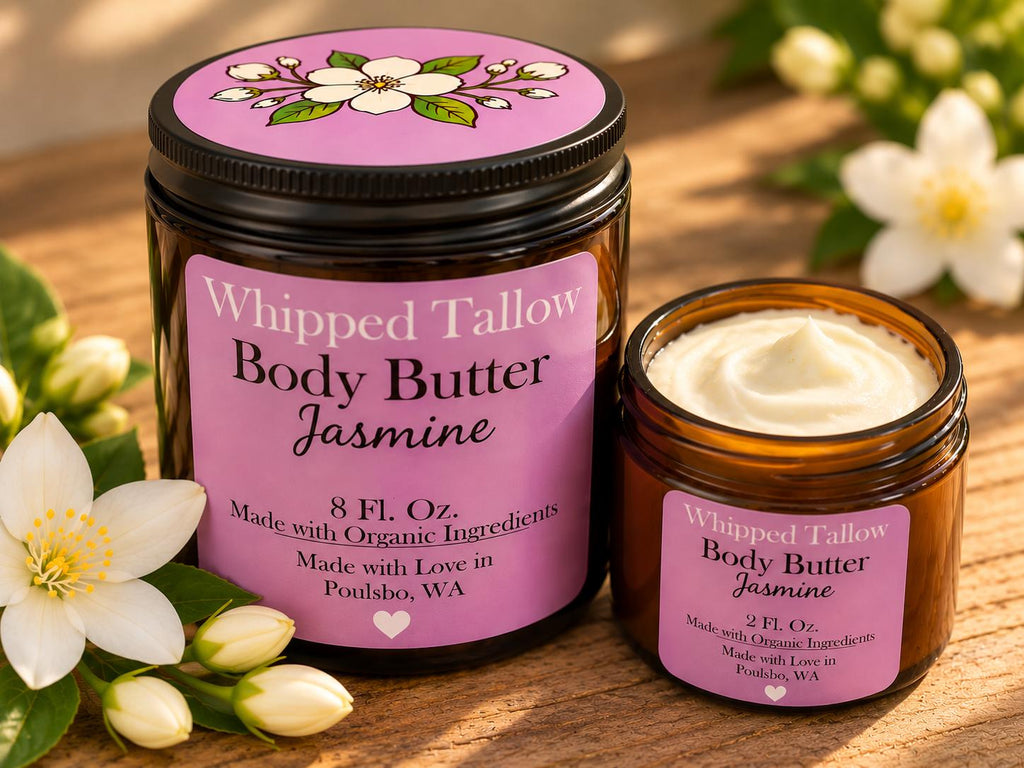 Jasmine Whipped Tallow Body Butter | Dry Skin Moisturizer | with Essential Oils | Face & Body Cream