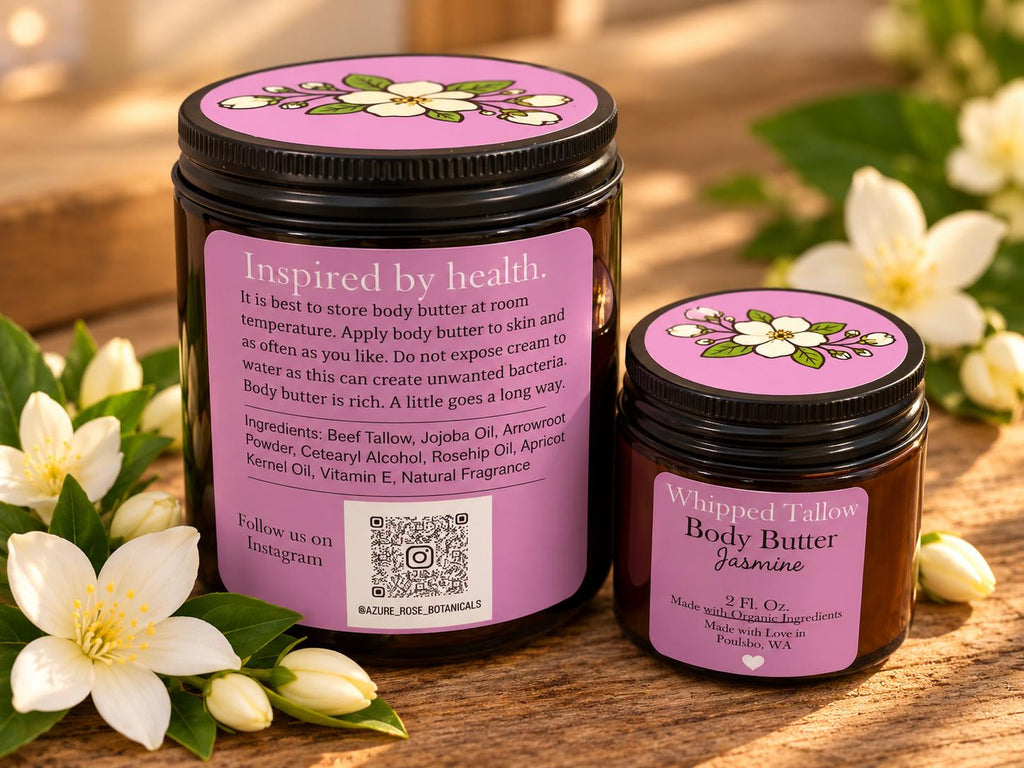 Jasmine Whipped Tallow Body Butter | Dry Skin Moisturizer | with Essential Oils | Face & Body Cream