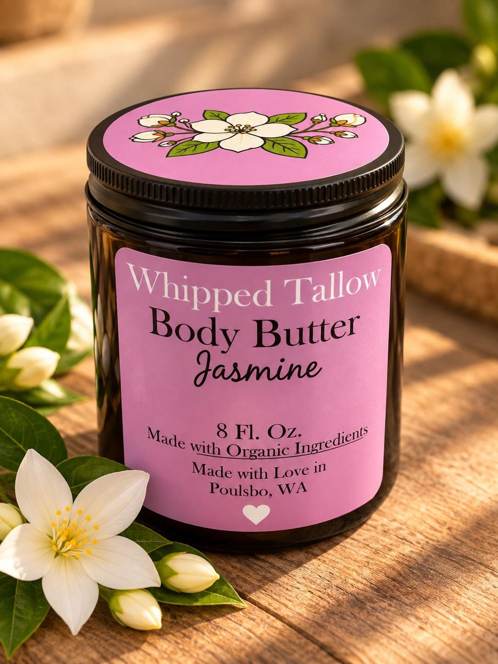 Jasmine Whipped Tallow Body Butter | Dry Skin Moisturizer | with Essential Oils | Face & Body Cream