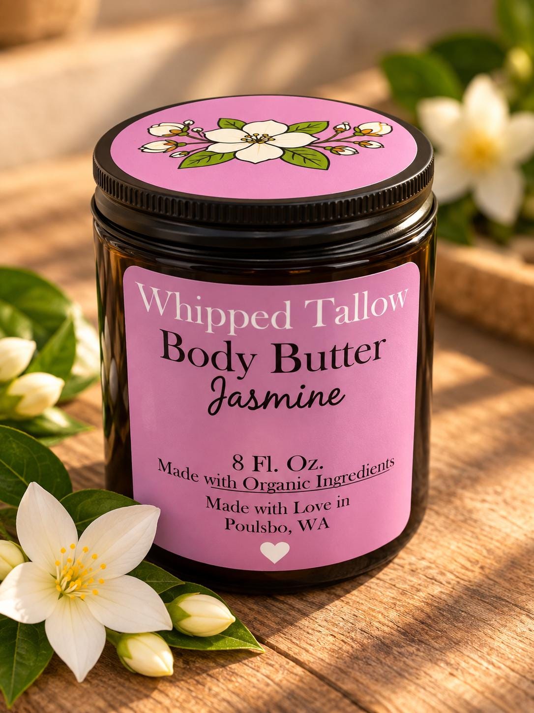 Jasmine Whipped Tallow Body Butter | Dry Skin Moisturizer | with Essential Oils | Face & Body Cream